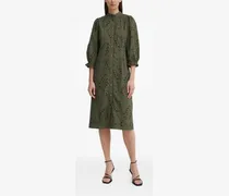Puffärmel-Kleid mit Ösenstickerei - Grün