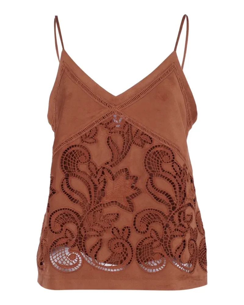 Ermanno Scervino lace-cutout V-neck top - Braun Braun