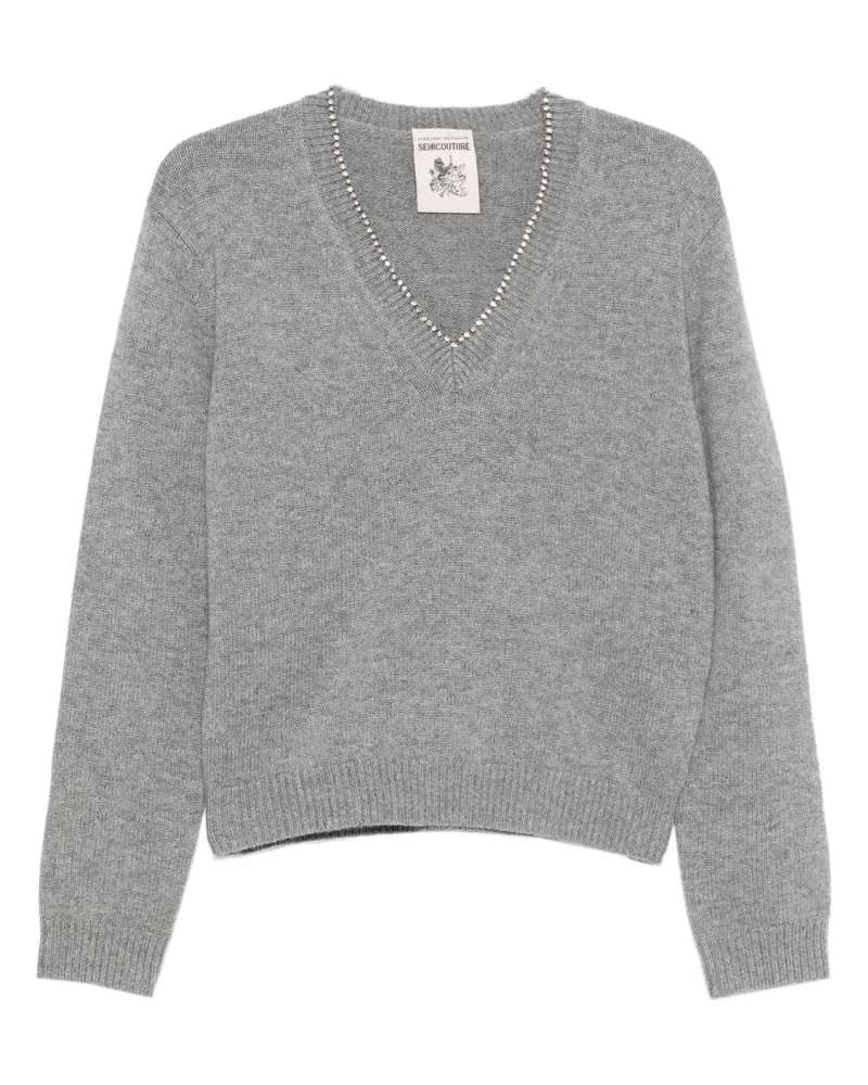 Semicouture embellished v-neck sweater - Grau Grau