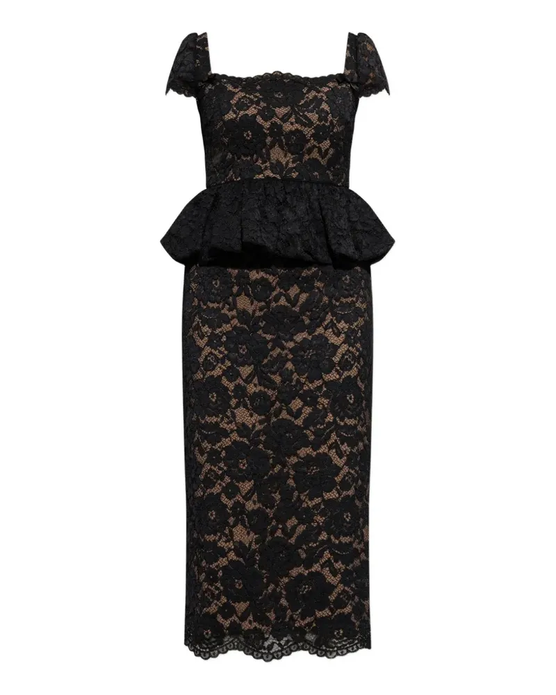 Self-Portrait peplum-waist lace-overlay midi dress - Schwarz Schwarz