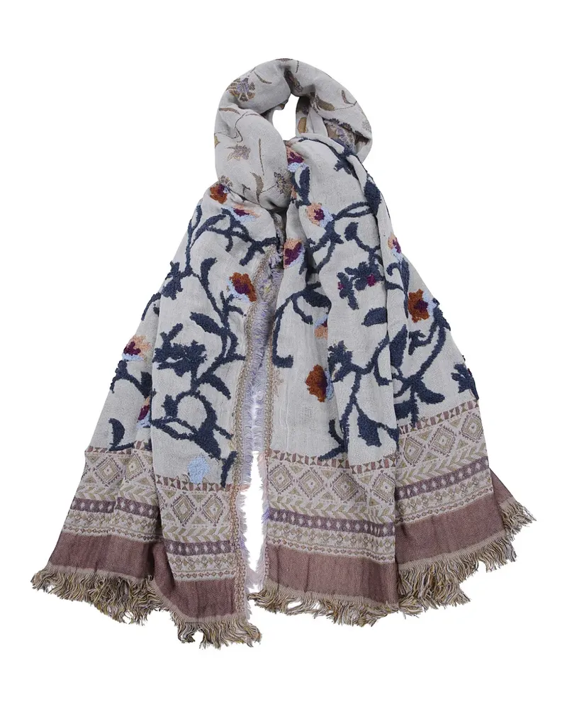 Leathersmith of London floral-embroidered frayed scarf - Nude Nude