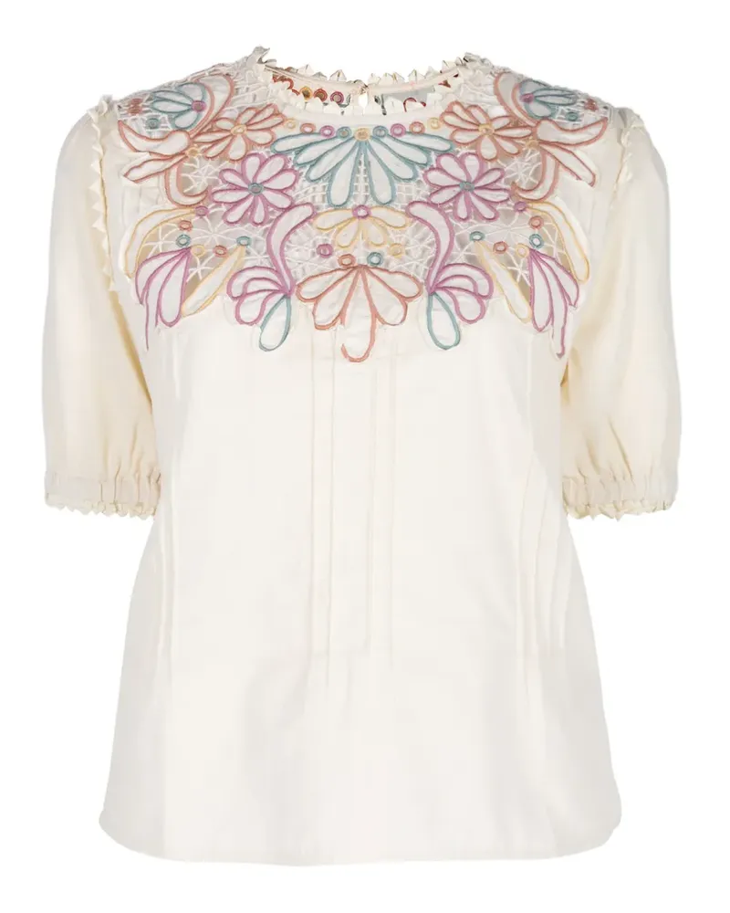 FARM Rio Bestickte Bluse mit Biesen - Nude Nude