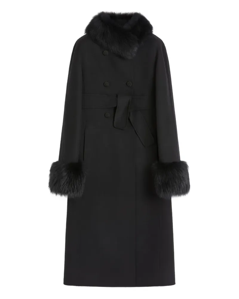 Valentino Garavani Doppelreihiger Mantel mit Faux Fur - Schwarz Schwarz