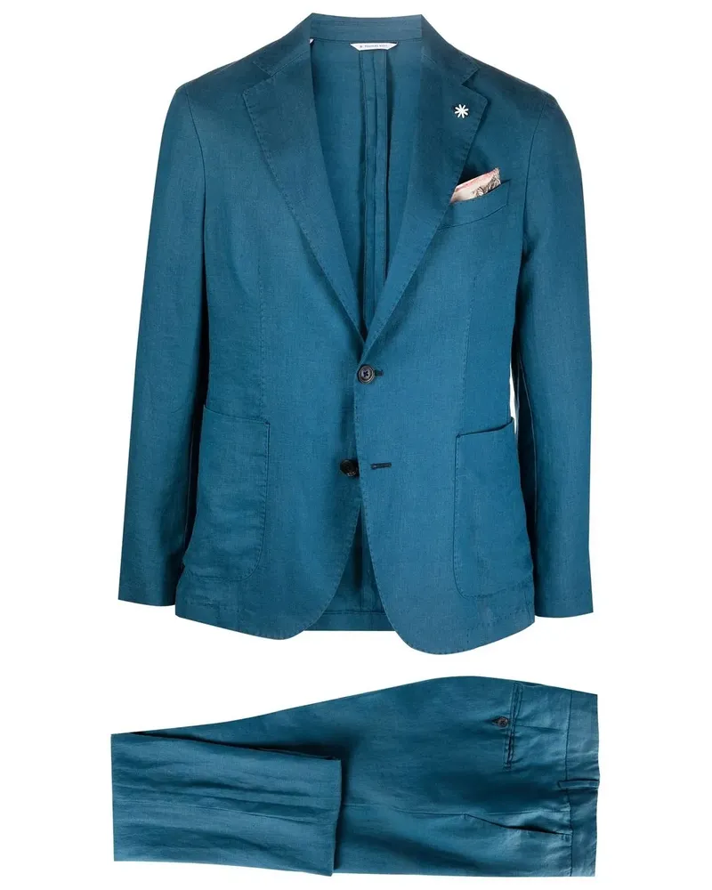 Manuel Ritz Einreihiger Anzug aus Leinen - Blau Blau