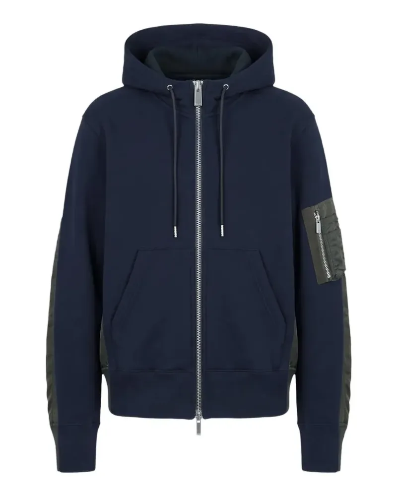 Sacai Sponge Sweat panelled zip-up hooded jacket - Blau Blau