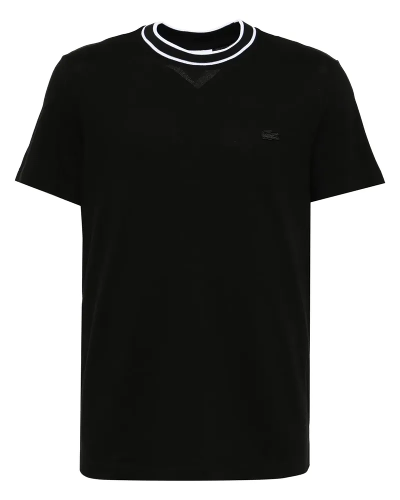Lacoste Piqué T-Shirt mit gestreiftem Kragen - Schwarz Schwarz
