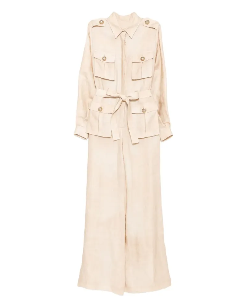 Elie Saab Leinen-Jumpsuit mit Print - Nude Nude