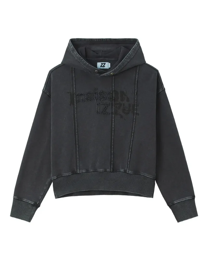 Izzue logo-embroidered paneled hoodie - Schwarz Schwarz