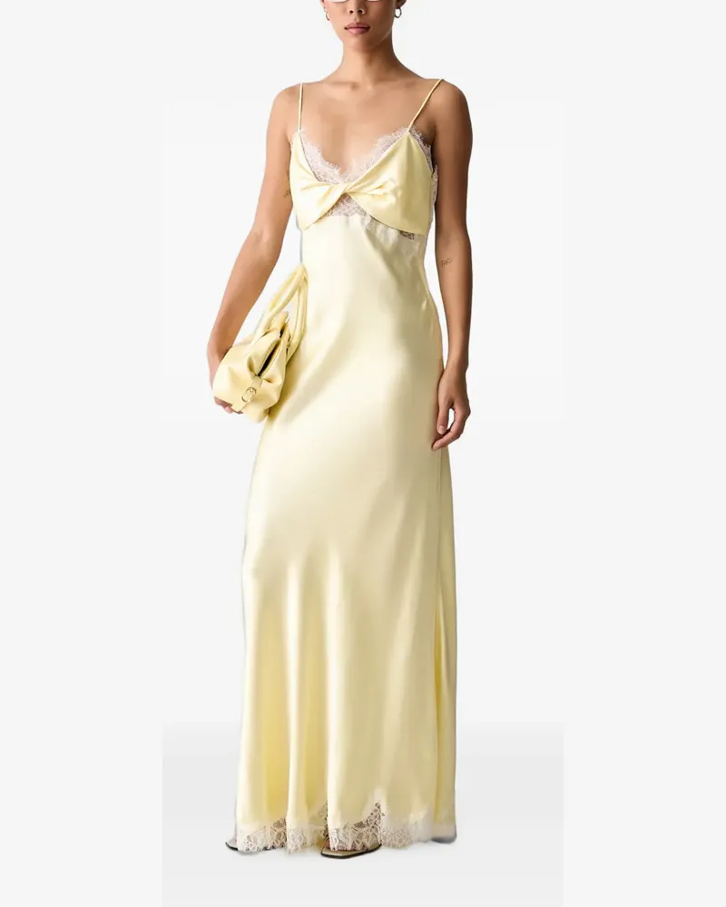 Bardot lace-trim twisted-front maxi dress - Gelb Gelb