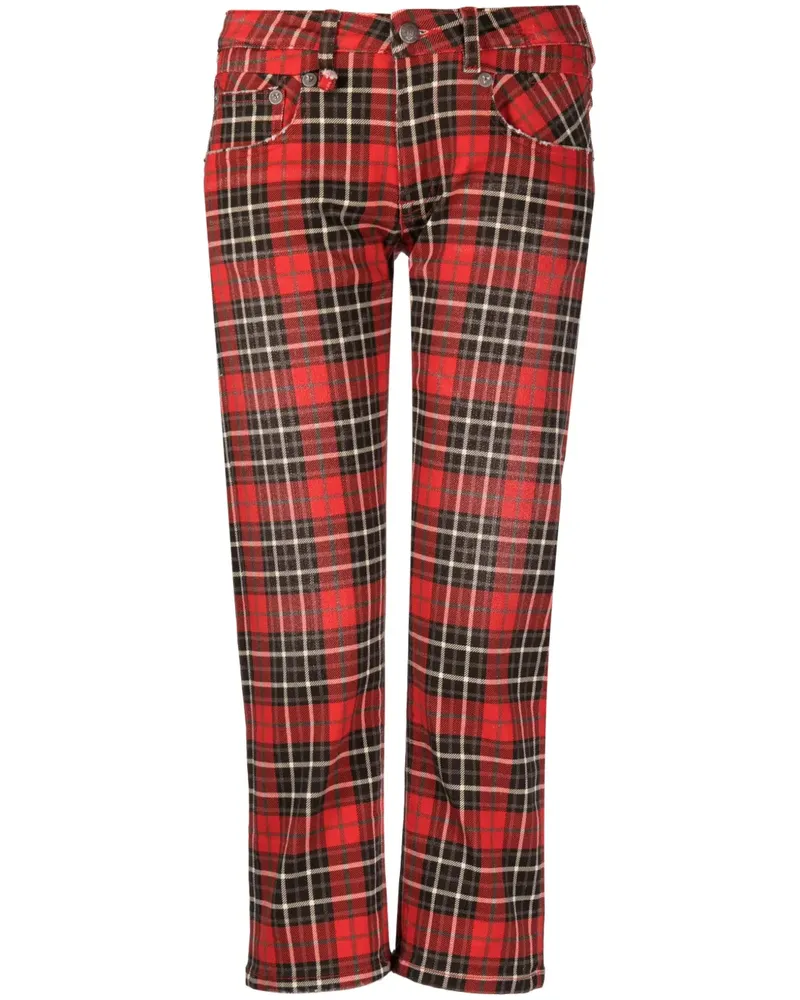 R13 Cropped-Jeans mit Schottenkaro - Rot Rot