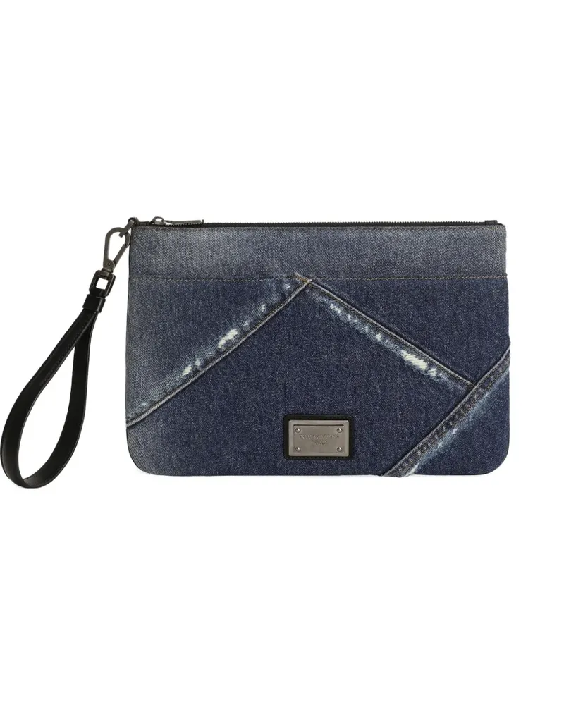 Dolce & Gabbana logo-plaque denim clutch bag - Blau Blau