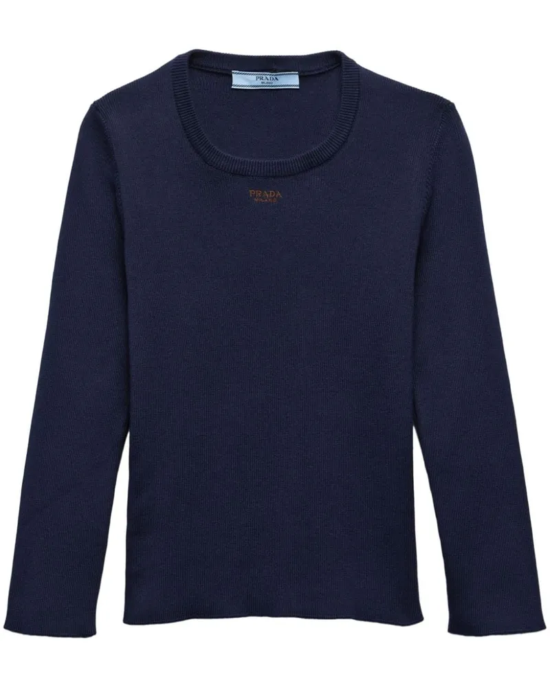 Prada Strickoberteil mit Logo-Stickerei - Blau Blau