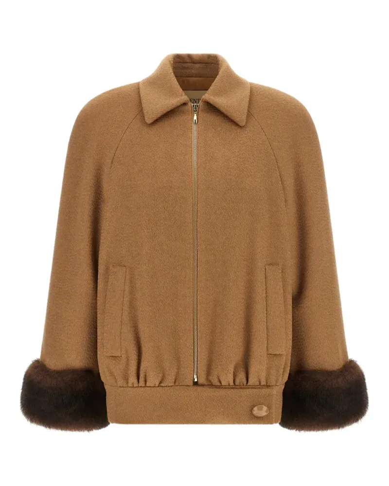 Valentino Garavani fur-cuff camel hair jacket - Nude Nude