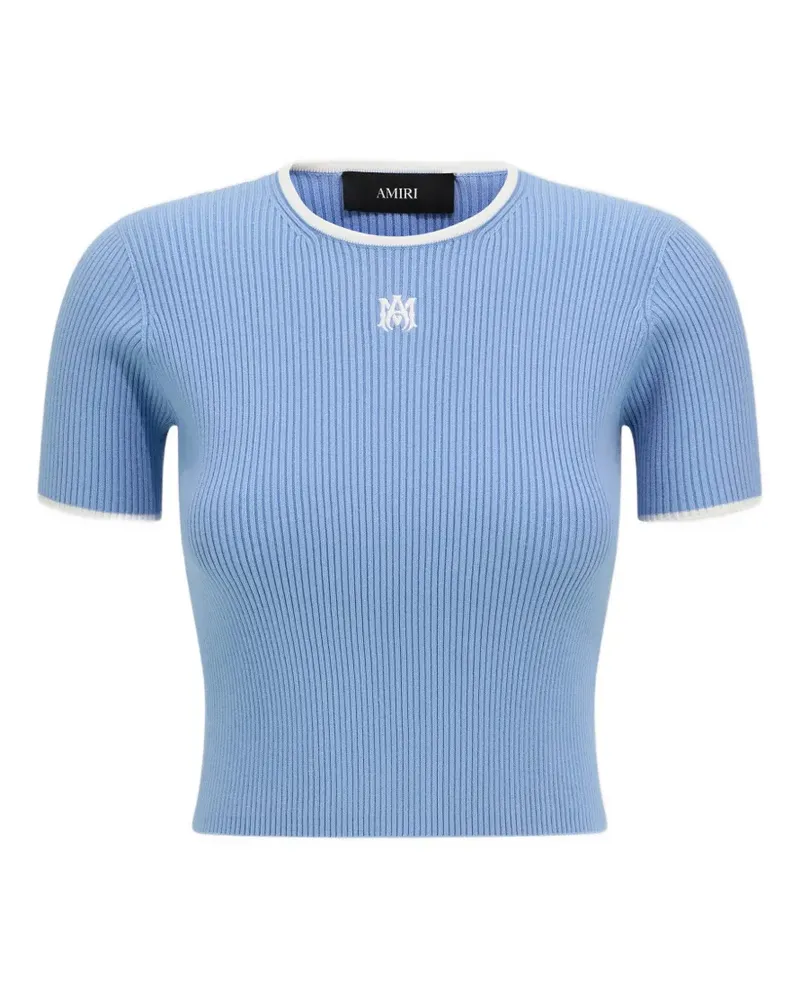 Amiri Geripptes T-Shirt mit Logo-Stickerei - Blau Blau
