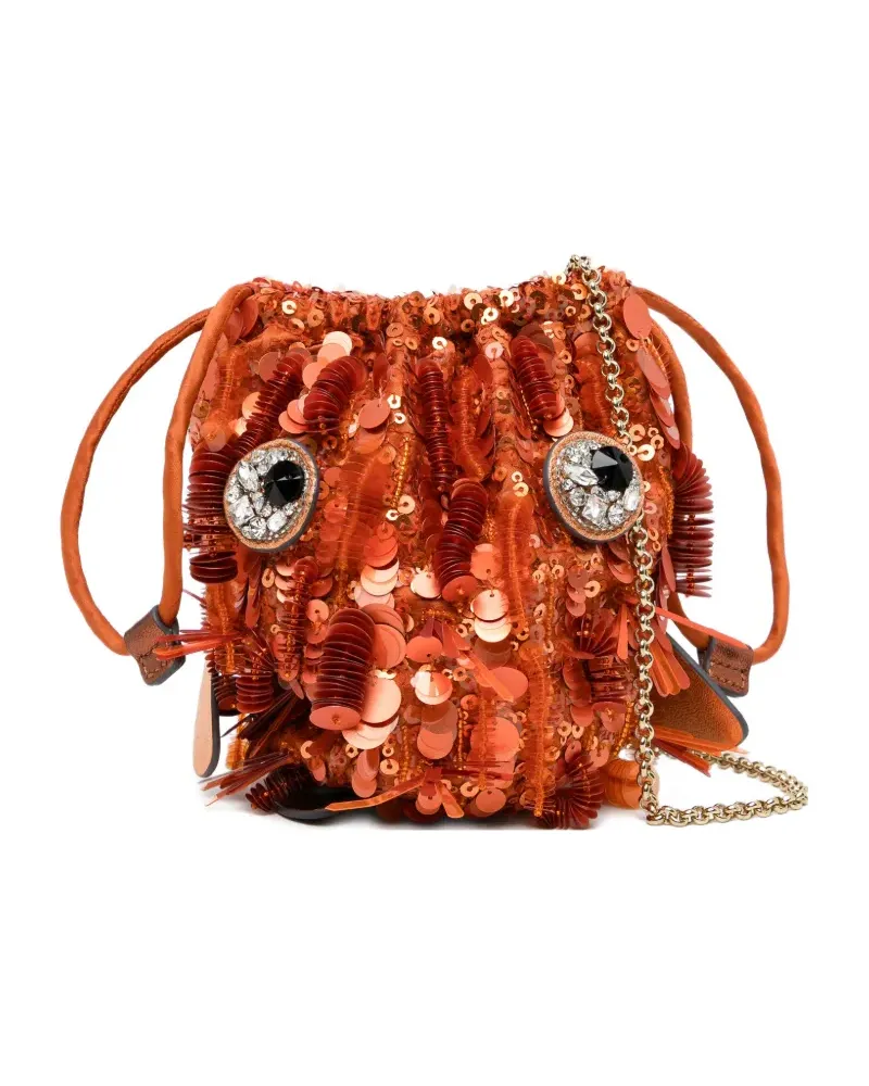 Anya Hindmarch sequin-embellished crystal-detail crossbody bag - Orange Orange