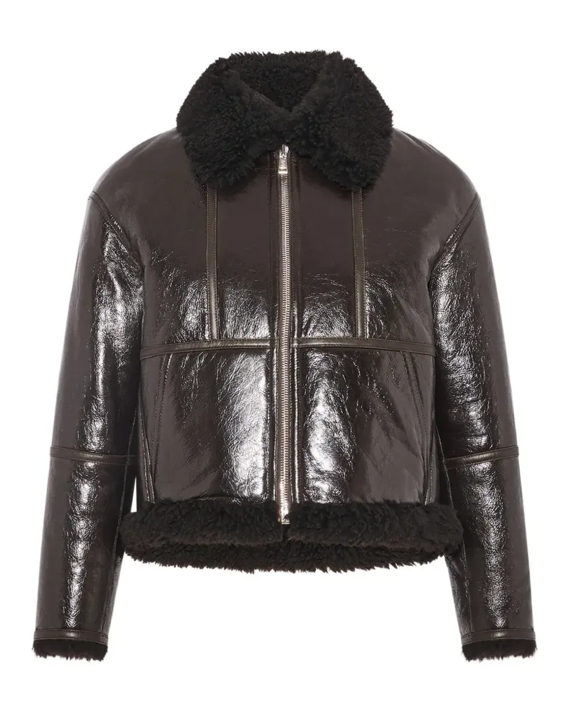 Yves Salomon Jacke aus Shearling in Lackoptik - Braun Braun