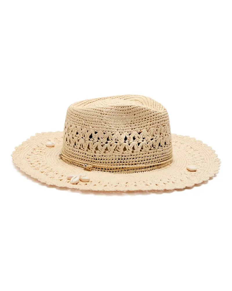 Sensi Studio Stroh-Fedora mit Muschelverzierung - Nude Nude