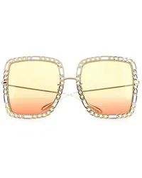 Gucci Eckige Sonnenbrille mit Kettendetail Gold