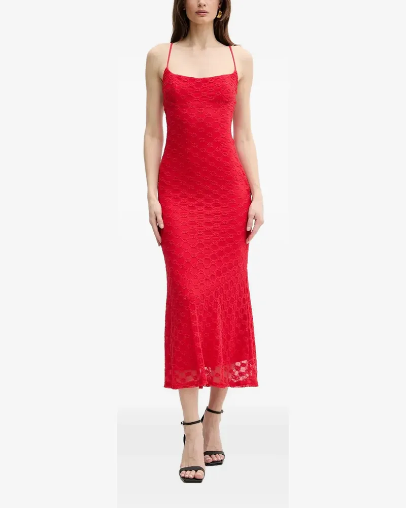 Bardot embroidered flared midi dress - Rot Rot