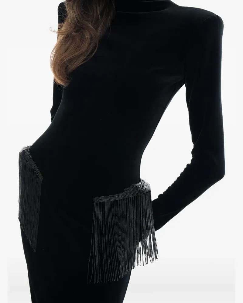 Ana Radu long-sleeve fringed dress - Schwarz Schwarz