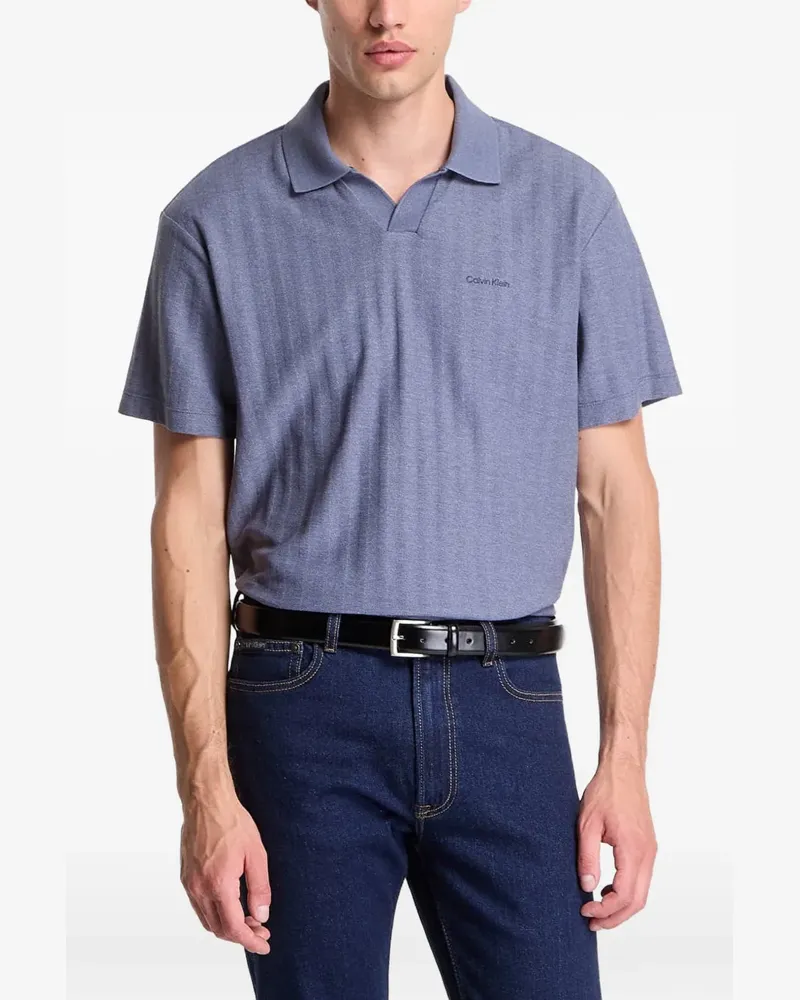 Calvin Klein logo-embroidered ribbed T-shirt - Blau Blau