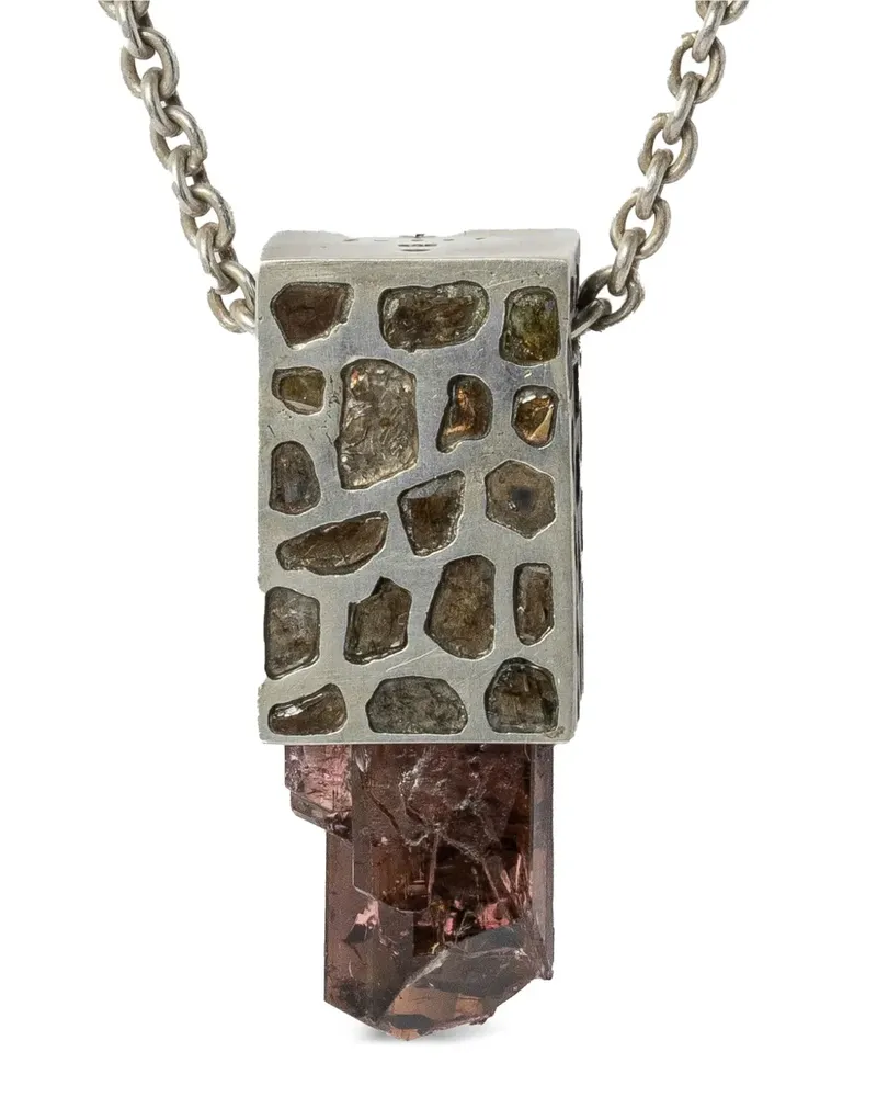 Parts Of Four Talisman Cuboid Sterlingsilber-Halskette mit Diamanten und Rubellit Silber
