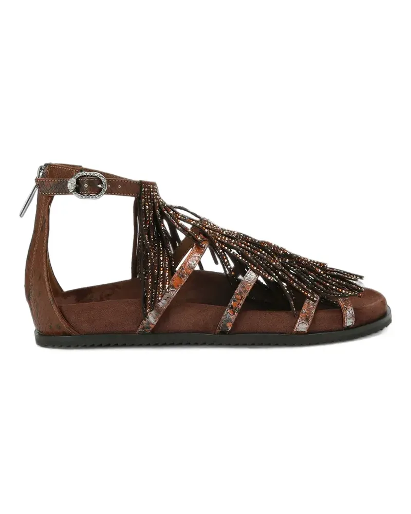 Kurt Geiger fringe-trimmed snakeskin-effect sandals - Braun Braun