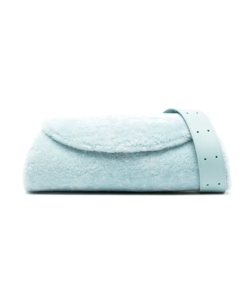 Jil Sander Kleine Cannolo Schultertasche aus Shearling - Blau Blau