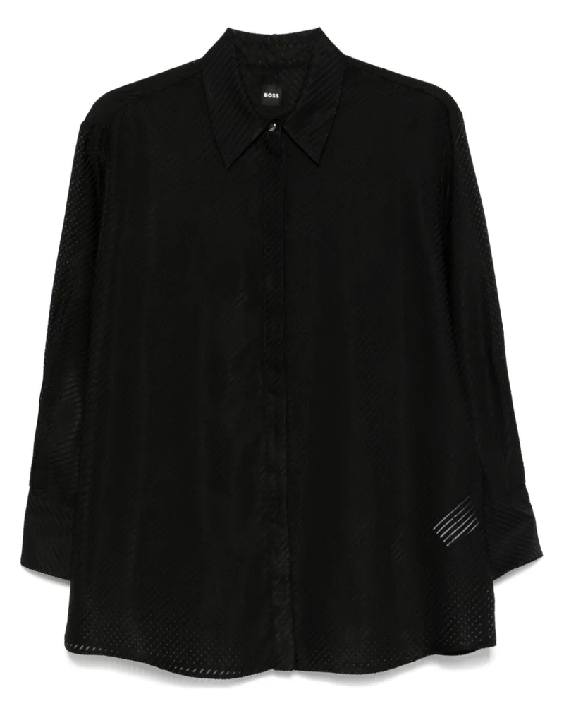 HUGO BOSS Gestreifte Burnout Bluse - Schwarz Schwarz