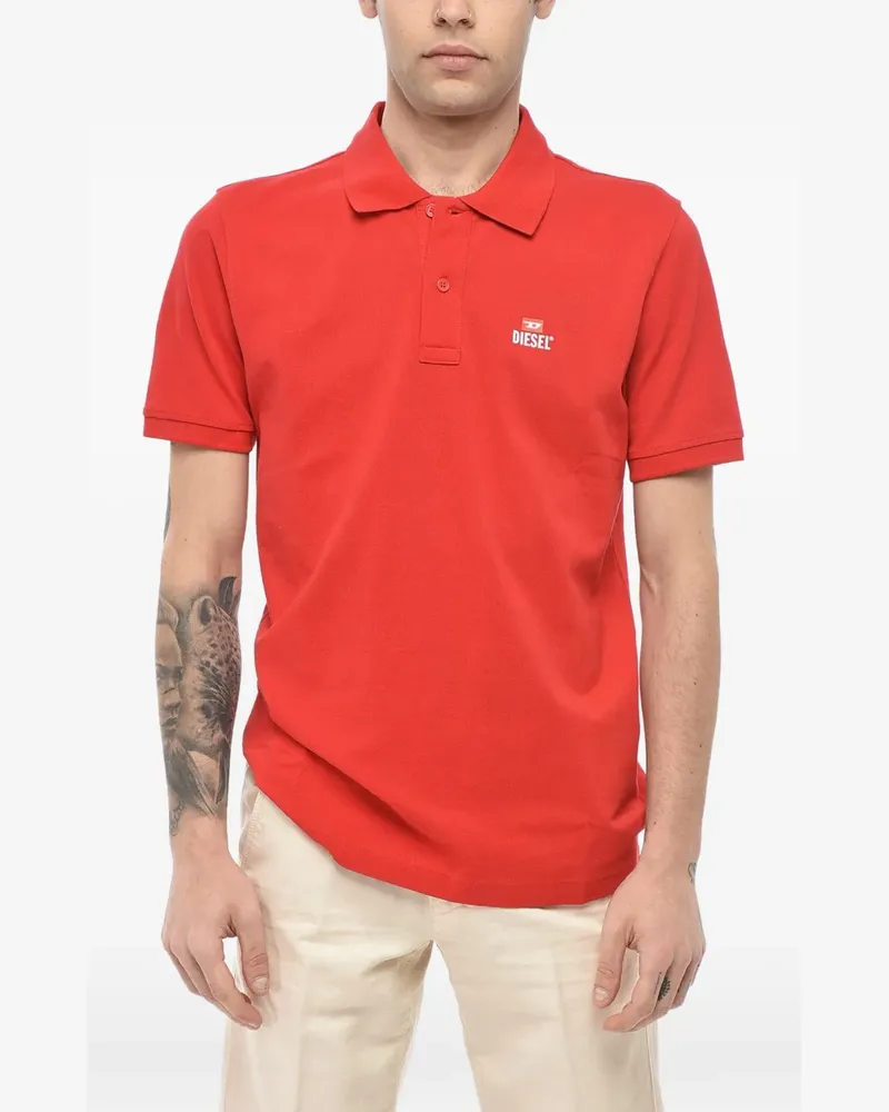 Diesel Piqué-Poloshirt mit Logo-Print - Rot Rot