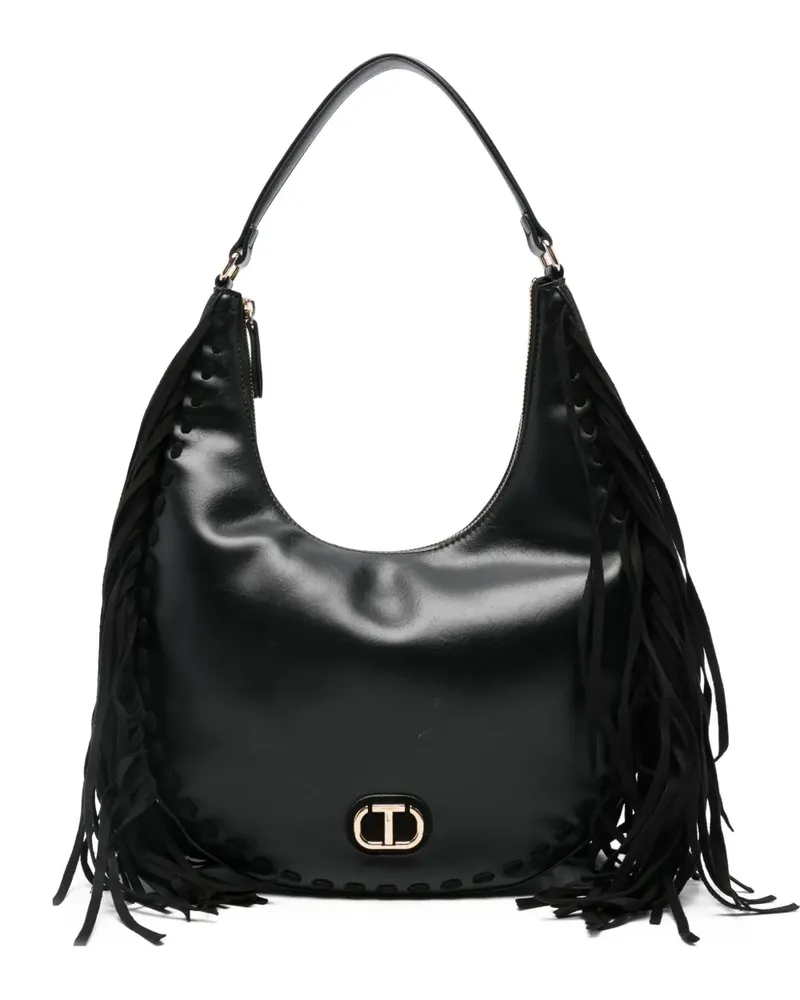 Twin-Set Schultertasche mit Fransen - Schwarz Schwarz