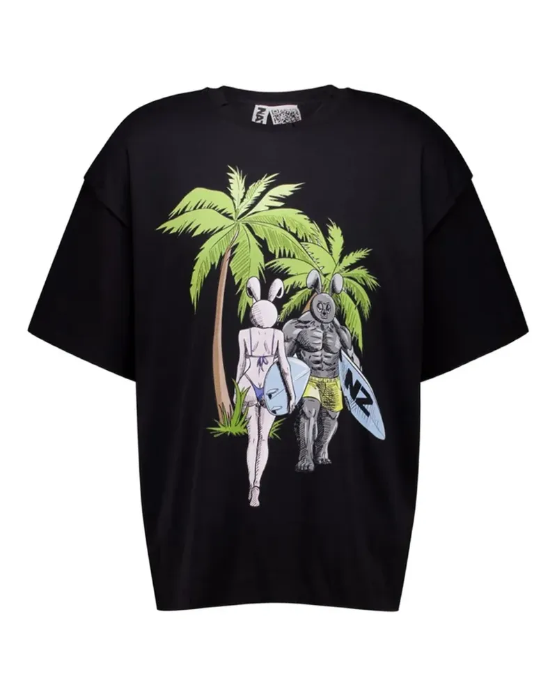 Natasha Zinko graphic-print layered-sleeve T-shirt - Schwarz Schwarz