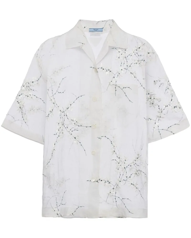 Prada Seidenhemd mit Blumenstickerei - Weiß Weiß