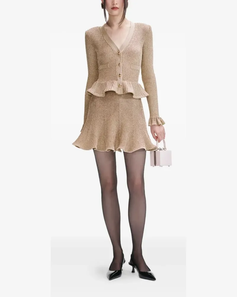 Self-Portrait Strickkleid im Metallic-Look - Nude Nude