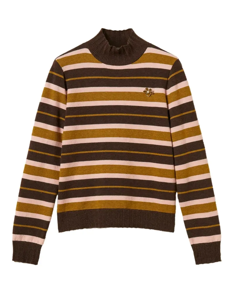 Twin-Set Rollkragenpullover mit Brosche - Braun Braun