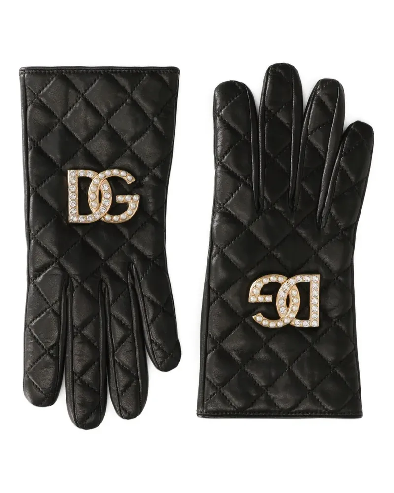 Dolce & Gabbana Gesteppte Lederhandschuhe mit DG-Logo - Schwarz Schwarz