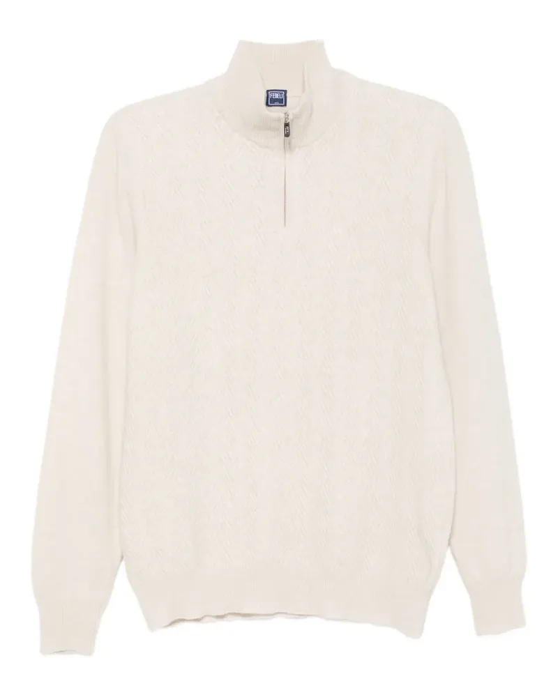 Fedeli chevron-knit quarter-zip sweater - Nude Nude