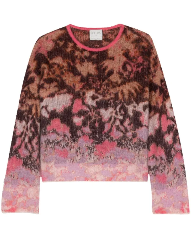 forte_forte Jacquard-Pullover mit rundem Ausschnitt Rosa