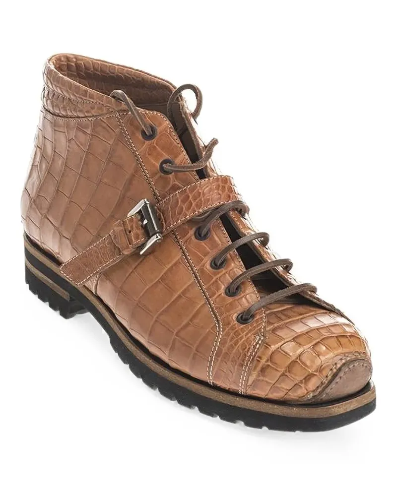 Santoni Stiefel mit Kroko-Effekt - Braun Braun