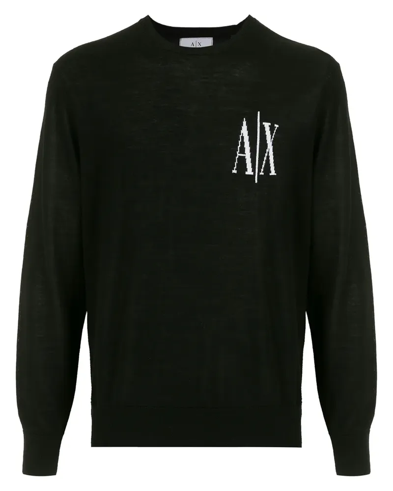 Armani Exchange Intarsien-Pullover mit Logo - Schwarz Schwarz