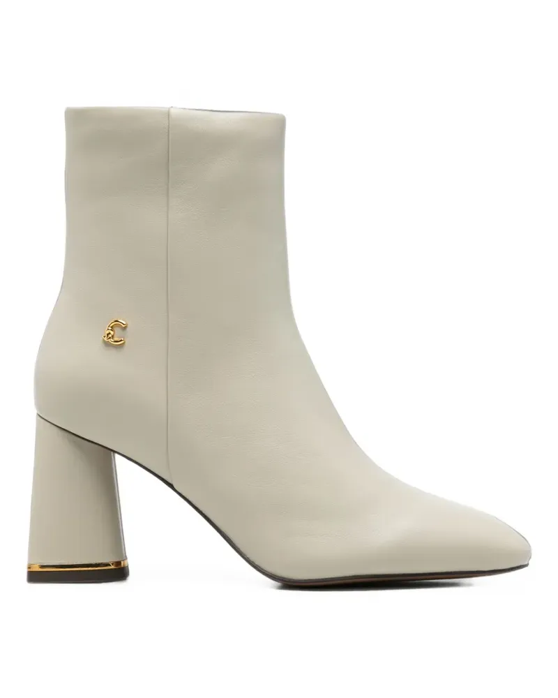 Coccinelle logo-plaque block-heel ankle boots - Nude Nude