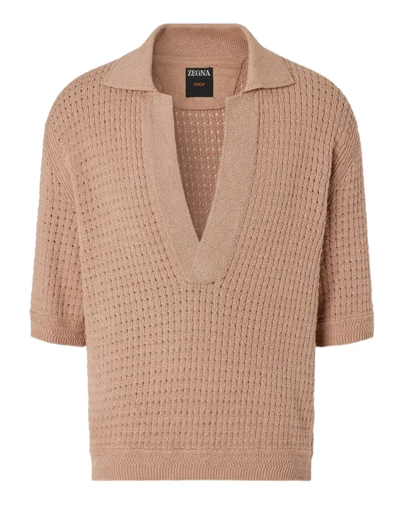 Ermenegildo Zegna Poloshirt mit V-Ausschnitt - Nude Nude