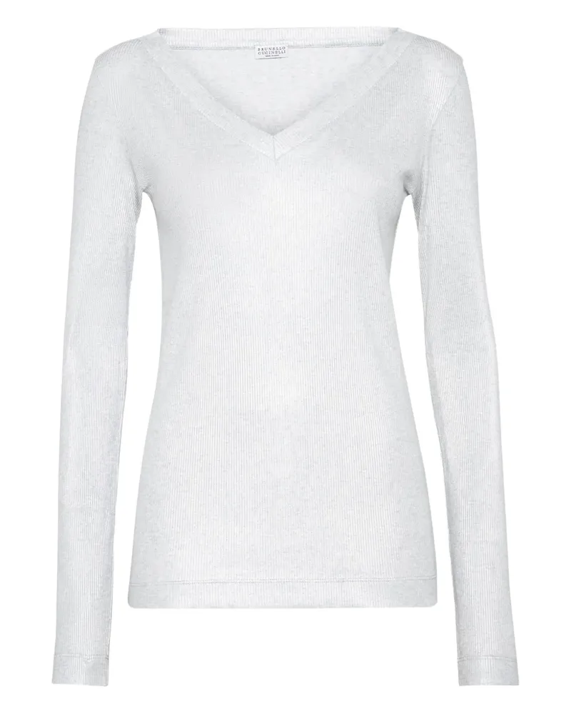 Brunello Cucinelli Fein geripptes T-Shirt - Silber Silber