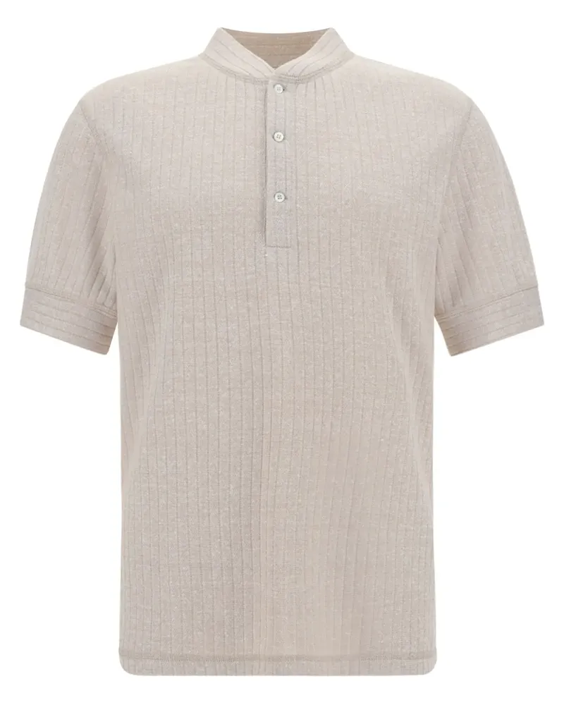Brunello Cucinelli Poloshirt aus geripptem Strick Nude