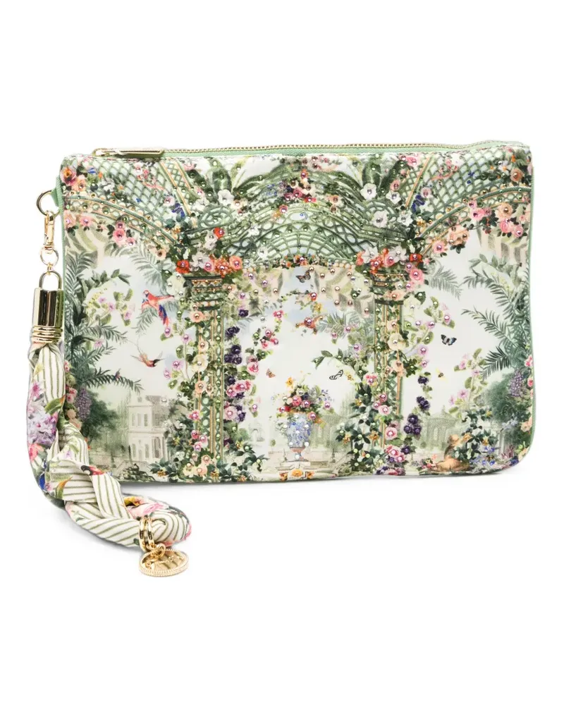 Camilla Scarf Clutch aus Seidenschal mit Blumenprint - Grün Grün