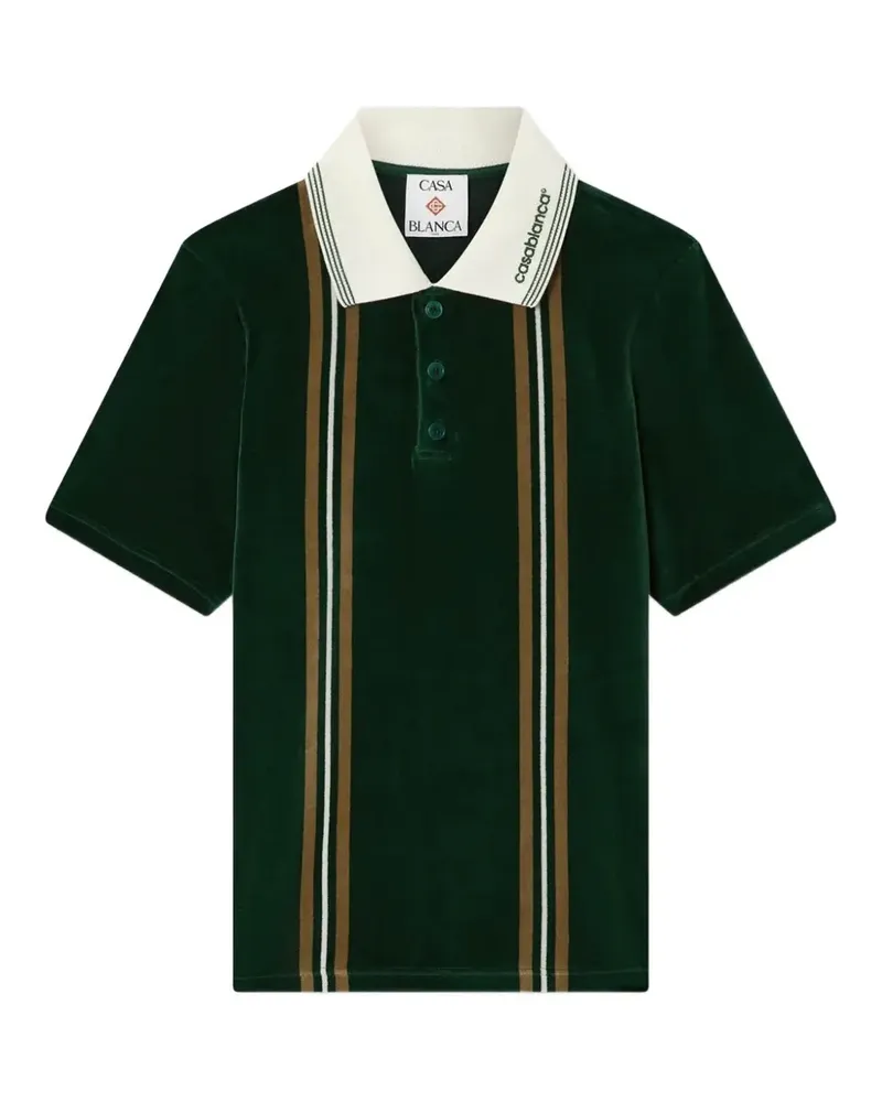 Casablanca Paris green & brown stripe velour short-sleeve polo shirt - Grün Grün