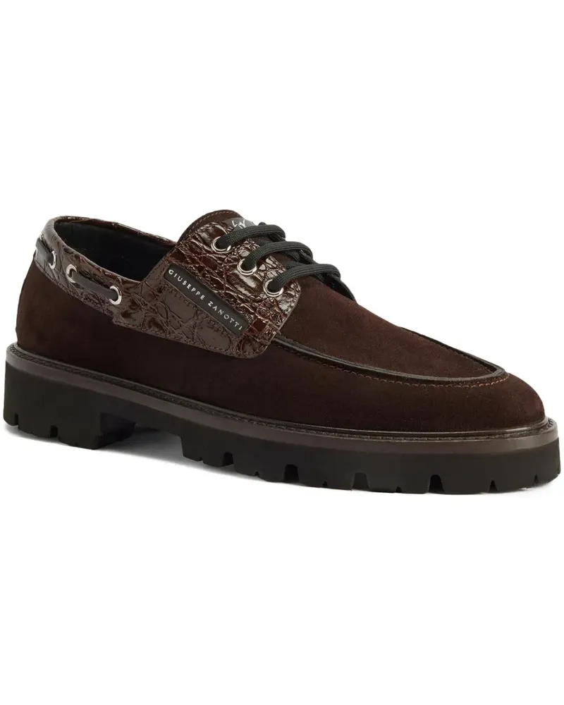 Giuseppe Zanotti Schnürschuhe aus Wildleder mit Kroko-Optik - Braun Braun