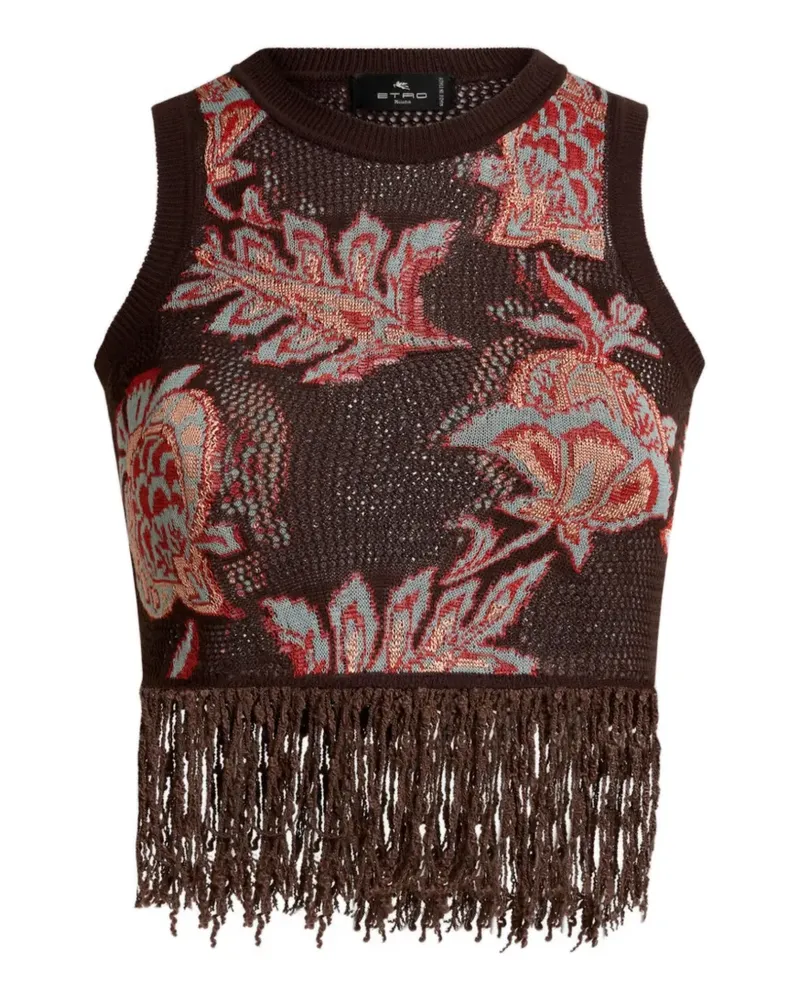 Etro Fransentop mit Blumendetail - Braun Braun