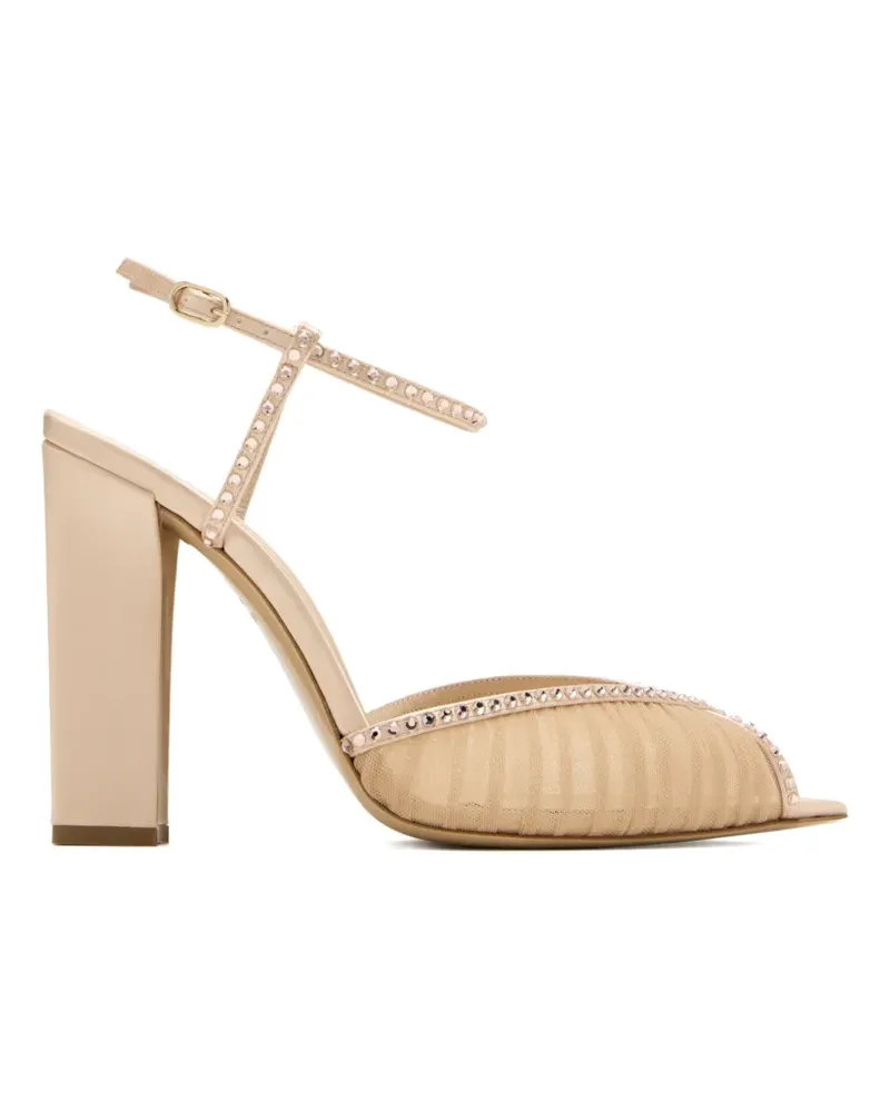 Andrea Wazen Katy embellished block-heel sandals - Nude Nude
