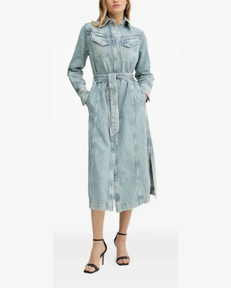 HUGO BOSS Jeanshemd-Midikleid mit Gürtel - Blau Blau